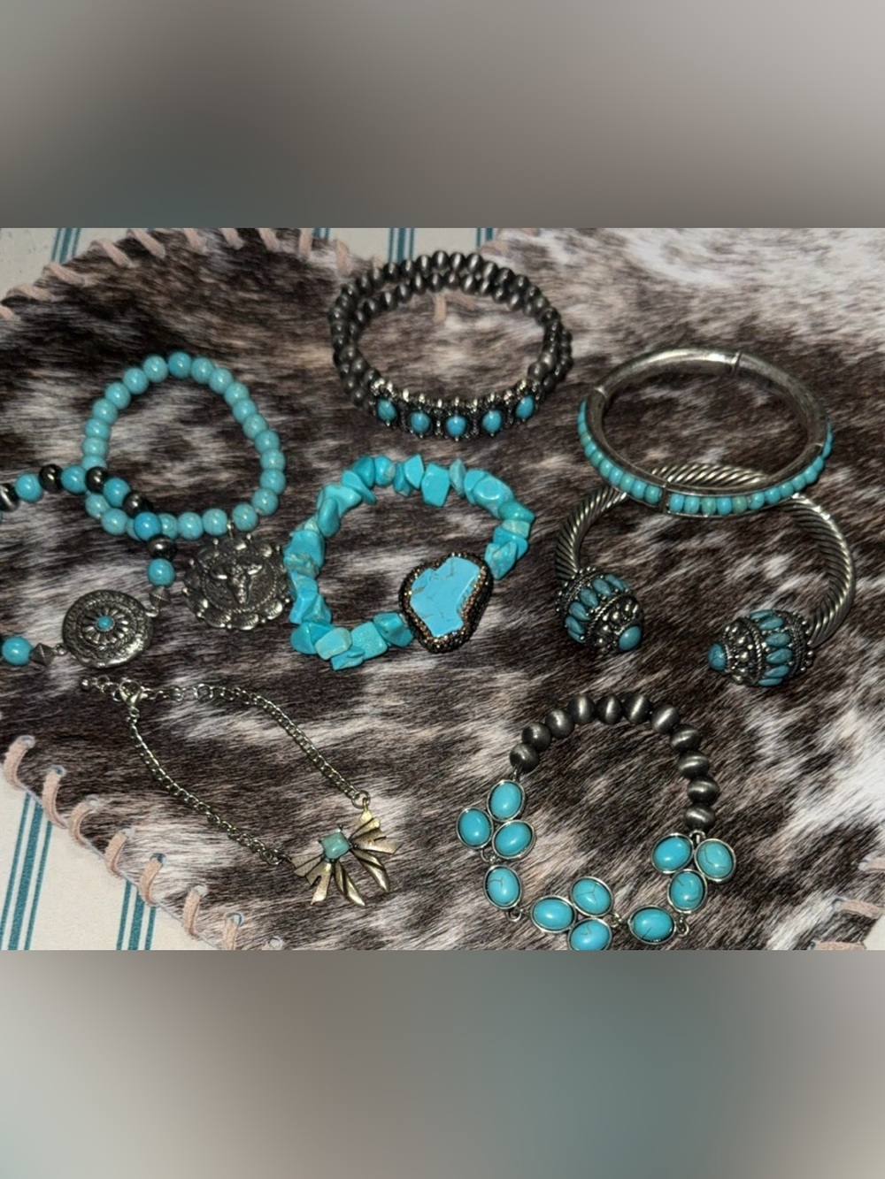 Set of 8 Western/Boho Bracelets/Faux Turquoise
